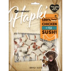 Flamingo Snacks Hapki Sushi rolls with chicken & Fish - лакомство за куче, меки хапки суши с пиле и морска треска - 400 гр, Белгия - 1030699 Flamingo Snacks Hapki Sushi rolls with chicken & Fish - лакомство за куче, меки хапки суши с пиле и морска треска - 400 гр, Белгия - 1030699