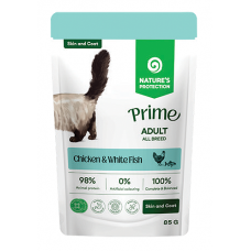 Nature's Protection CAT PRIME Skin and Coat Adult Cats with Chicken and White Fish, пауч с хапки в сос с пилешко месо и бяла риба, за здрава кожа и козина, за пораснали котки - 85 гр, Литва 210501 Nature's Protection CAT PRIME Skin and Coat Adult Cats with Chicken and White Fish, пауч с хапки в сос с пилешко месо и бяла риба, за здрава кожа и козина, за пораснали котки - 85 гр, Литва 210501