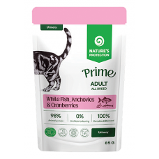 Nature's Protection CAT PRIME Urinary Adult Cats with White Fish, Anchovies and Cranberries, пауч с хапки в сос с бяла риба, аншоа и червени боровинки, за здравето на пикочните пътища, за пораснали котки - 85 гр, Литва 210504 Nature's Protection CAT PRIME Urinary Adult Cats with White Fish, Anchovies and Cranberries, пауч с хапки в сос с бяла риба, аншоа и червени боровинки, за здравето на пикочните пътища, за пораснали котки - 85 гр, Литва 210504