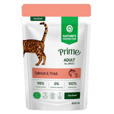 Nature's Protection CAT PRIME Sterilised Adult Cats with Salmon and Trout, пауч с хапки в сос със сьомга и пъстърва, за пораснали кастрирани котки - 300 гр, Литва 210602 Nature's Protection CAT PRIME Sterilised Adult Cats with Salmon and Trout, пауч с хапки в сос със сьомга и пъстърва, за пораснали кастрирани котки - 300 гр, Литва 210602