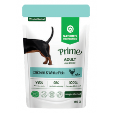 Nature's Protection DOG Prime Adult Dogs Weight Control All Breeds with Chicken and White Fish, пауч за пораснали кучета от всички породи - хапки в сос с пилешко месо и бяла риба, за поддържане на оптимално телесно тегло, Литва - 85 гр 210703 Nature's Protection DOG Prime Adult Dogs Weight Control All Breeds with Chicken and White Fish, пауч за пораснали кучета от всички породи - хапки в сос с пилешко месо и бяла риба, за поддържане на оптимално телесно тегло, Литва - 85 гр 210703