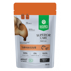 Nature's Protection DOG SUPERIOR CARE Red Coat Grain Free Adult All Breed Dogs with Salmon and Krill, пауч за пораснали кучета от всички породи с червена козина - филета в сос със сьомга и крил, Литва - 85 гр 210752