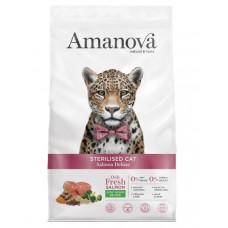 AMANOVA STERILISED CAT SALMON DELUXE - пълноценна храна за кастрирани котки от всички породи, със Сьомга и броколи - 300 гр, Испания - 33126