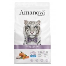 AMANOVA STERILISED CAT FISH DELICACY - пълноценна храна за кастрирани котки от всички породи, с Бяла риба и тиква - 1,5 кг, Испания - 33151