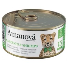 AMANOVA CAT CAN 15 SARDINE SHRIMPS - консерва за пораснали котки от всички породи, със Сардини и скариди - 70 гр, Испания - 33373 AMANOVA CAT CAN 15 SARDINE SHRIMPS - консерва за пораснали котки от всички породи, със Сардини и скариди - 70 гр, Испания - 33373