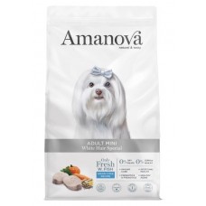 AMANOVA ADULT MINI WHITE HAIR SPECIAL - пълноценна храна за пораснали кучета от мини породи с бяла козина, с Бяла риба и тиква - 2 кг, Испания - 37825 AMANOVA ADULT MINI WHITE HAIR SPECIAL - пълноценна храна за пораснали кучета от мини породи с бяла козина, с Бяла риба и тиква - 2 кг, Испания - 37825