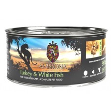 Ambrosia Turkey White Fish - консерва, 96 % съдържание на месо за пораснали и кастрирани котки с капризен апетит - 150 гр, Франция