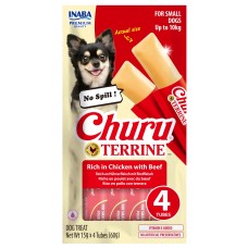 Inaba Dog Churu Terrine - Лакомство за кучета, фин крем с Пиле и Телешко, 4 броя х 15 грама, Япония EUD522 Inaba Dog Churu Terrine - Лакомство за кучета, фин крем с Пиле и Телешко, 4 броя х 15 грама, Япония EUD522