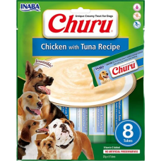 Inaba Dog Churu - Chicken with Salmon - Лакомство за кучета, джобчета с мек пълнеж с пиле и сьомга, 8 пакета х 20 грама, Япония EUD602 Inaba Dog Churu - Chicken with Salmon - Лакомство за кучета, джобчета с мек пълнеж с пиле и сьомга, 8 пакета х 20 грама, Япония EUD602