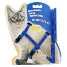 PlayMe Set for Cat - Комплект Нагръдник с повод за коте, син, Китай - PM-HC02-15